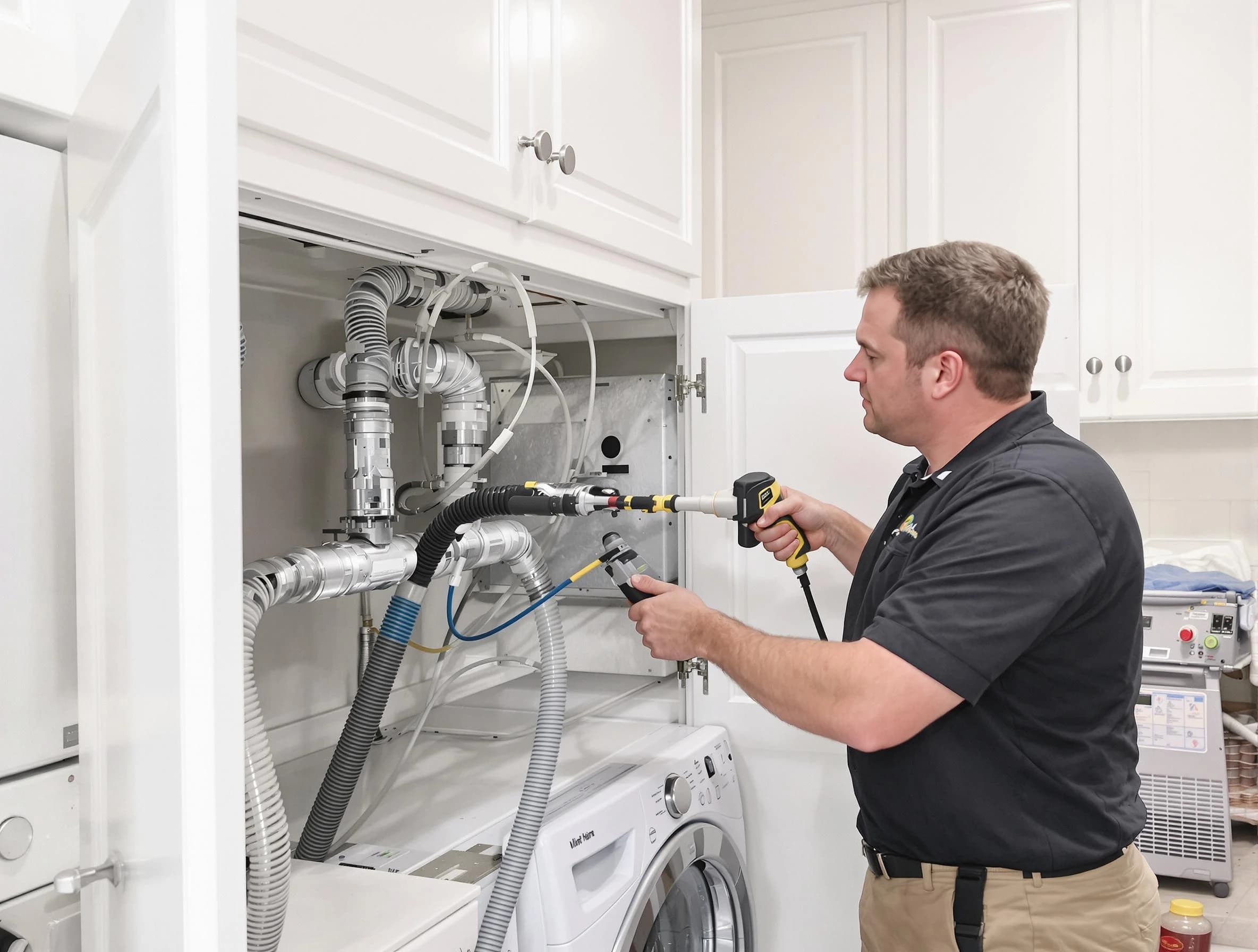 McKeesport Dryer Vent Cleaning professional removing severe blockage from a clogged dryer vent in McKeesport