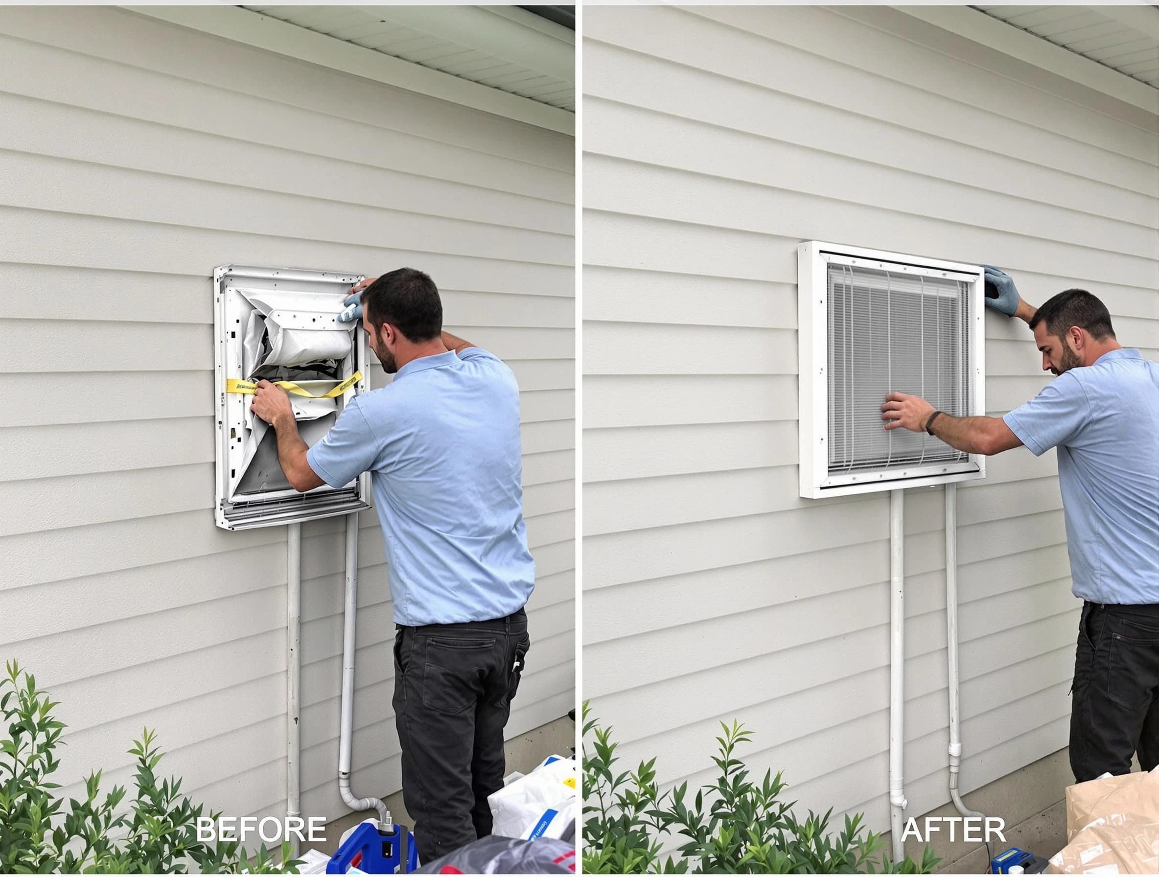 McKeesport Dryer Vent Cleaning technician installing high-quality dryer vent cover at a residential property in McKeesport