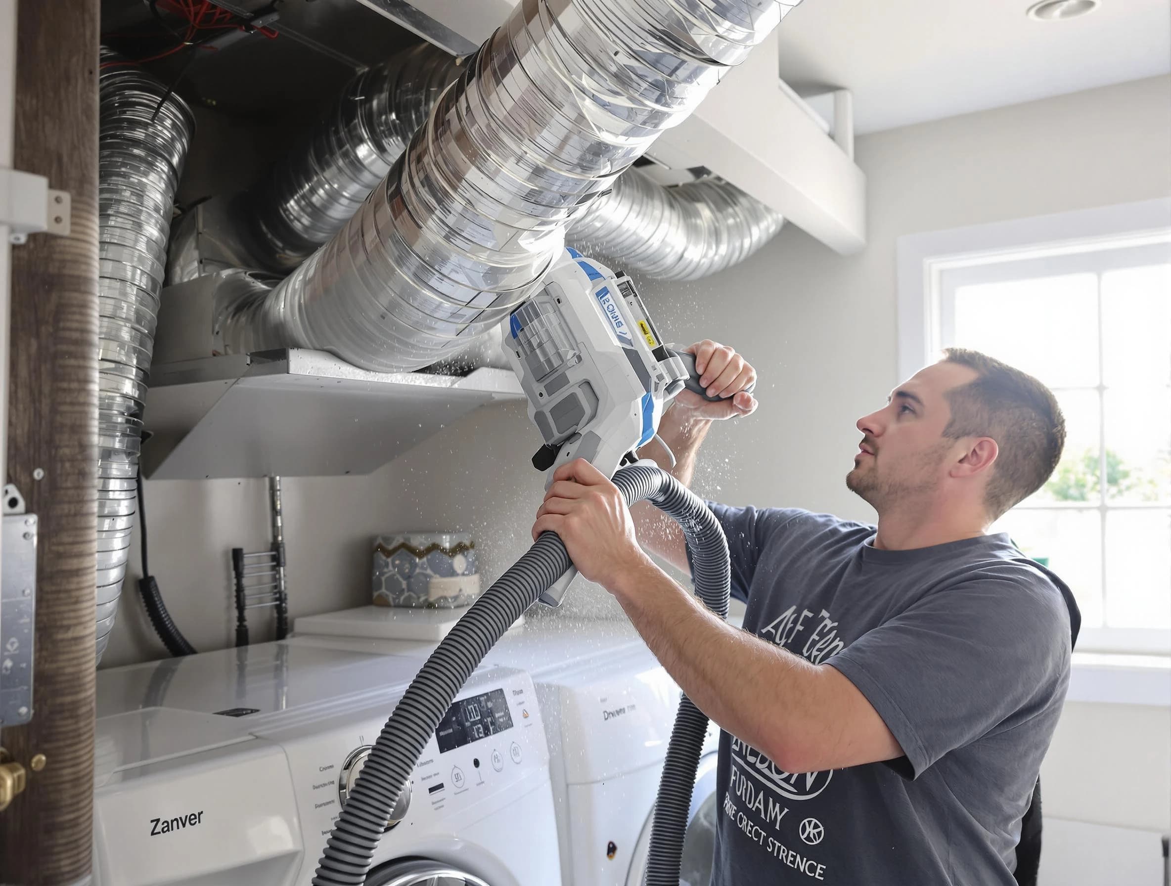 McKeesport Dryer Vent Cleaning specialist cleaning deep within a dryer vent duct system in McKeesport